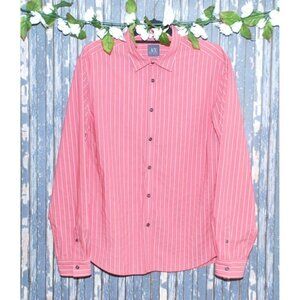 Armani Exchange A/X Men's Salmon Shirt Size L Snap Button Up LS Collar Striped